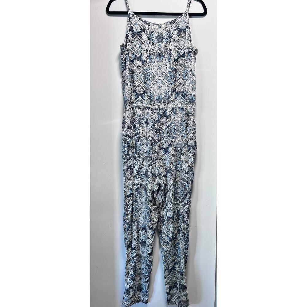 H&M L.O.G.G. Women’s Small Jumpsuit Romper Blue White Paisley Boho Drawstring